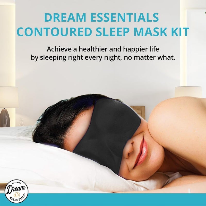 Dream Essentials Sweet Dreams Contoured Sleep Mask with Earplugs and Carry Pouch - Black - Image 3