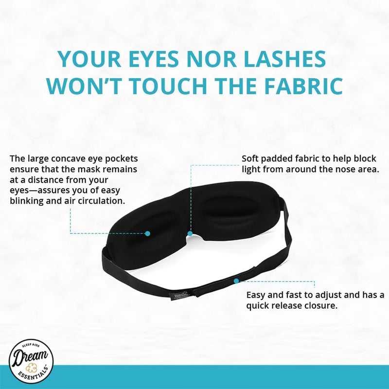 Dream Essentials Sweet Dreams Contoured Sleep Mask with Earplugs and Carry Pouch - Black - Image 5