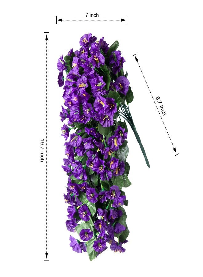 florisso Artificial Fake Hanging Plants Flowers for Outdoor 2 PCS Faux Silk Morning Glory Vines Stems UV Resistant for Wall Home Porch Patio Party Wedding Decor (Purple) - Image 4