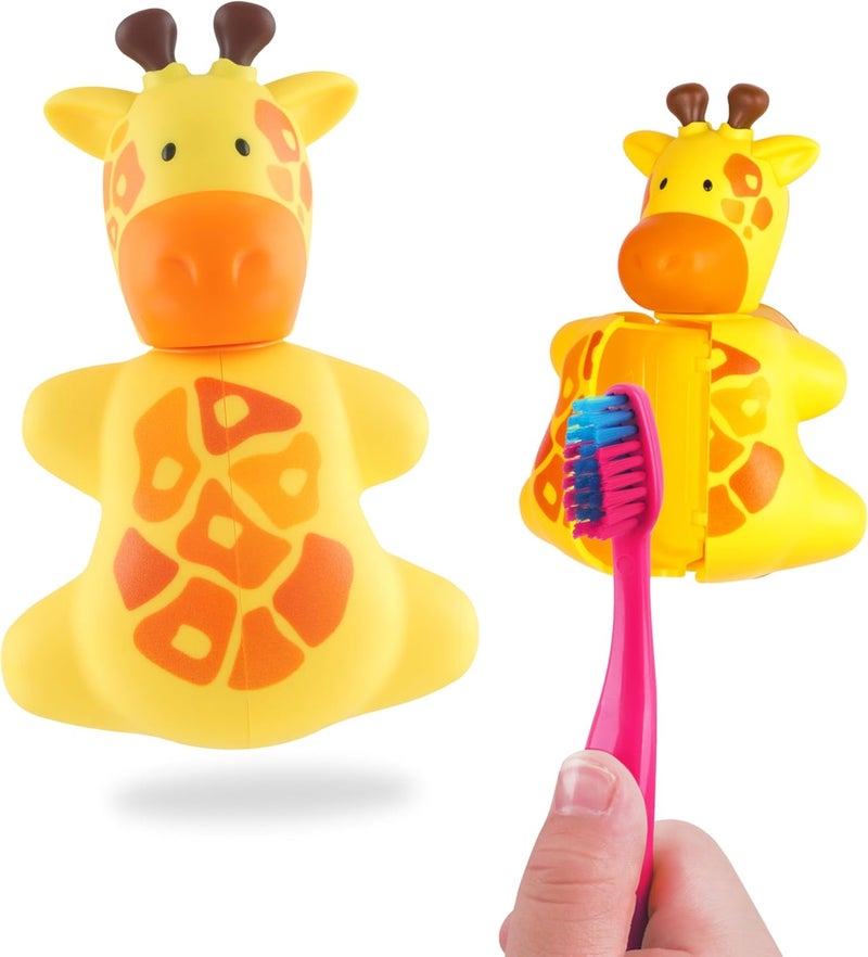 Flipper Fun Animal Giraffe Toothbrush Cover – Make Toothbrushing Time Fun with our Kids Toothbrush Holder with Cover – Ideal Toothbrush Holders for Bathrooms - Suction Cup Toothbrush Holder - Image 1