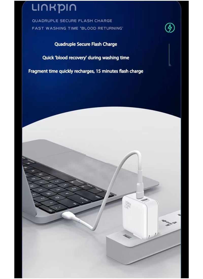 Linkpin - PD 65W GaN Fast Charger with 1 USB-A 1 Type-C Port and UK adapter - Image 1