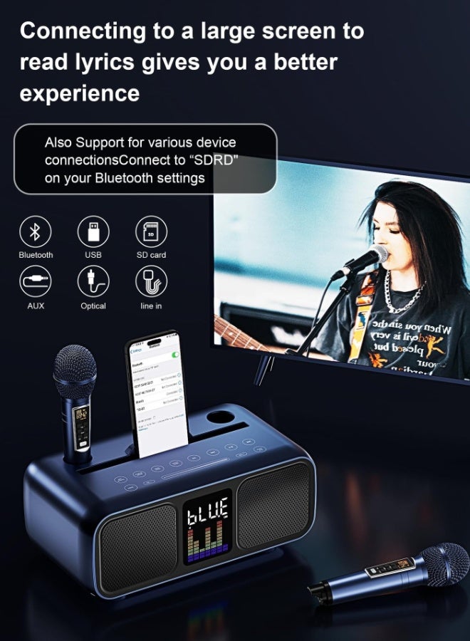 SDRD Karaoke Machine with 2 UHF Wireless Microphones and LED Screen, Portable Bluetooth Speaker - Image 3