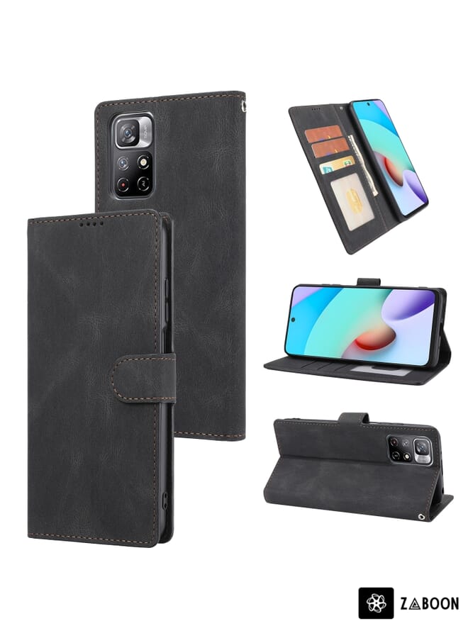 Zaboon Protective Case Cover For Xiaomi Redmi Note 11 / Poco M4 Pro 5G Fantasy Classic Skin-feel Calfskin Texture Magnetic Buckle Horizontal Flip PU Phone Leather Case with Holder & Card Slot & Wallet - Image 1