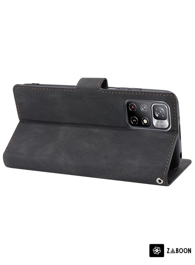 Zaboon Protective Case Cover For Xiaomi Redmi Note 11 / Poco M4 Pro 5G Fantasy Classic Skin-feel Calfskin Texture Magnetic Buckle Horizontal Flip PU Phone Leather Case with Holder & Card Slot & Wallet - Image 5