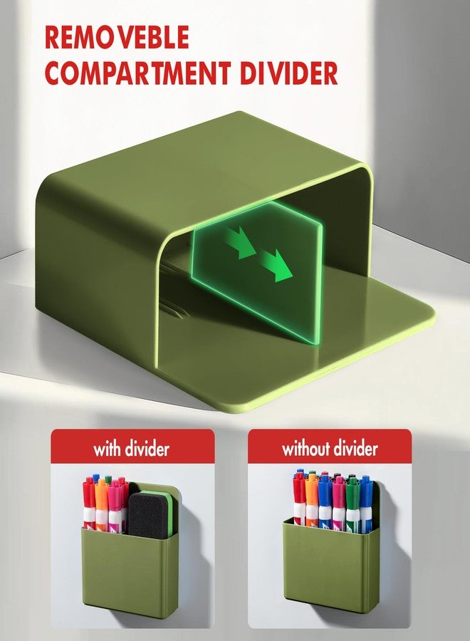 BEYGORM 2 Pack Plastics Magnetic Pen Holder for Refrigerator, Dry Erase Marker Holder for Whiteboard，Magnet School Locker Organizer Accessories, Pencil Cup, Pen Caddy (Army Green) - Image 4