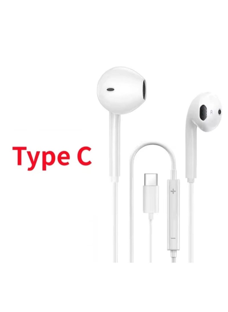 باور بلس سماعات أذن مع سماعات أذن سلكية USB C مع ميكروفون وتحكم في مستوى الصوت، سماعات داخل الأذن لهاتف iPhone 15 Pro Max وiPad Pro/Air وSamsung (أبيض) - Image 1