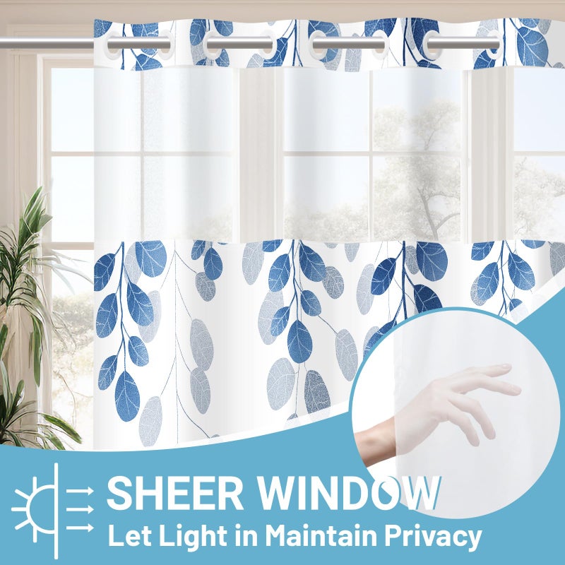 WITHLOC Waterproof Shower Curtain Set with Hooks - Watercolor Blue Floral Plant Shower Curtains for Bathroom, 72 x 72 - Image 2