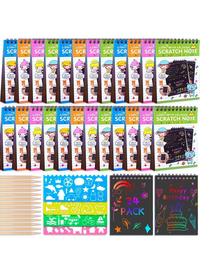 POKONBOY 24 Pack Rainbow Scratch Paper Arts Notebooks, Scratch Note Pads for Kids Rainbow Party Favors Coloring Books for Girls Boys Art Party Supplies - Image 1