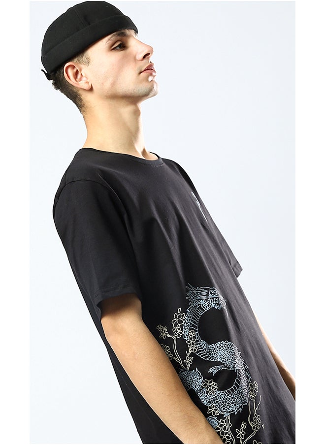 RAVIN Black Crew Neck Tee with Printed Dragon  - Image 4