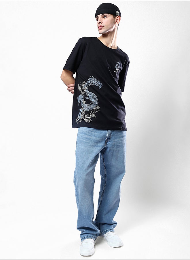 RAVIN Black Crew Neck Tee with Printed Dragon  - Image 5