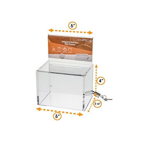SourceOne Source One Small 5-Inch Wide Deluxe Oblong Donation Box with Ad Frame & Free Lock (Clear) - Image 3