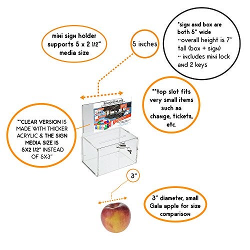 SourceOne Source One Small 5-Inch Wide Deluxe Oblong Donation Box with Ad Frame & Free Lock (Clear) - Image 5