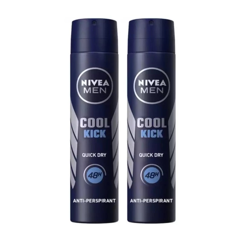 Nivea Men Cool Kick Quick Dry Antiperspirant Spray For 48H Reliable Antiperspirant Protection- 2X200ml