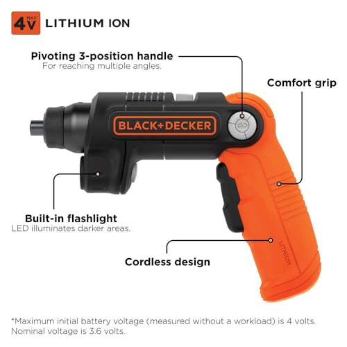 BLACK+DECKER 4V MAX* Cordless Screwdriver with LED Light (BDCSFL20C) - Image 5