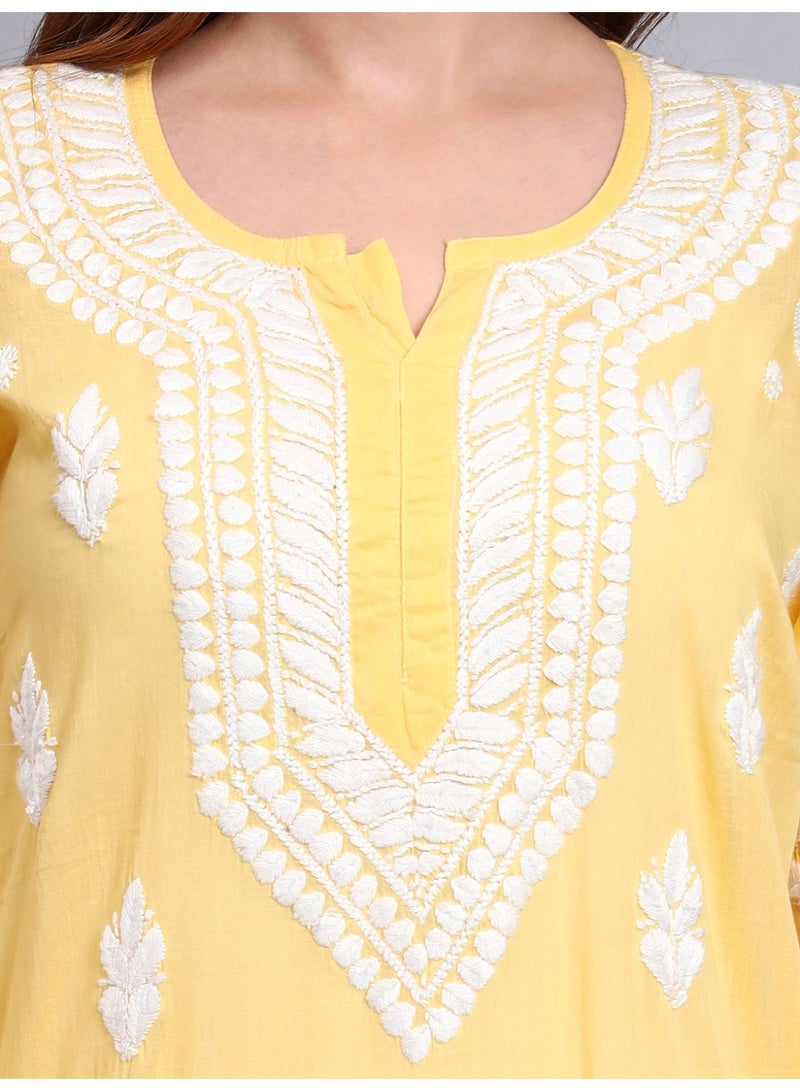 الايا كرتا قطن مطرز يدويًا بتطريز شيكانكاري للنساء - Image 5