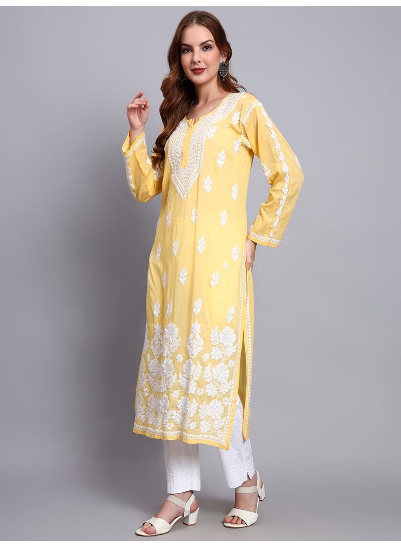 الايا كرتا قطن مطرز يدويًا بتطريز شيكانكاري للنساء - Image 3