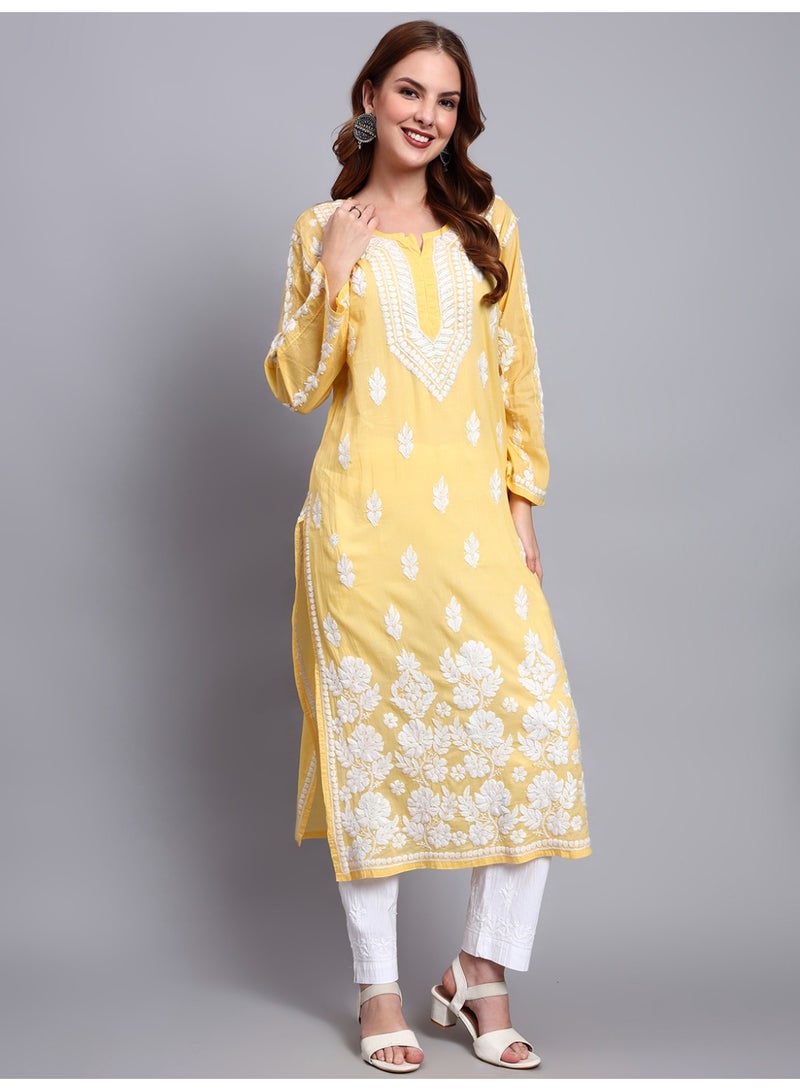 الايا كرتا قطن مطرز يدويًا بتطريز شيكانكاري للنساء - Image 4