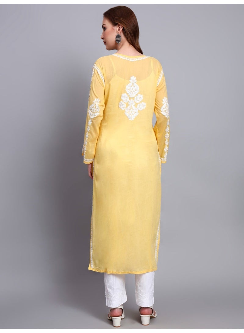 الايا كرتا قطن مطرز يدويًا بتطريز شيكانكاري للنساء - Image 2