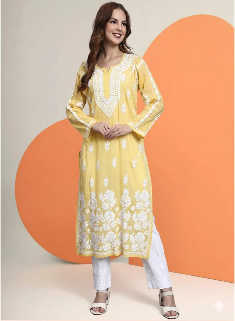 Alaya Women Hand Embroidered Chikankari Cotton Kurta -AL3723