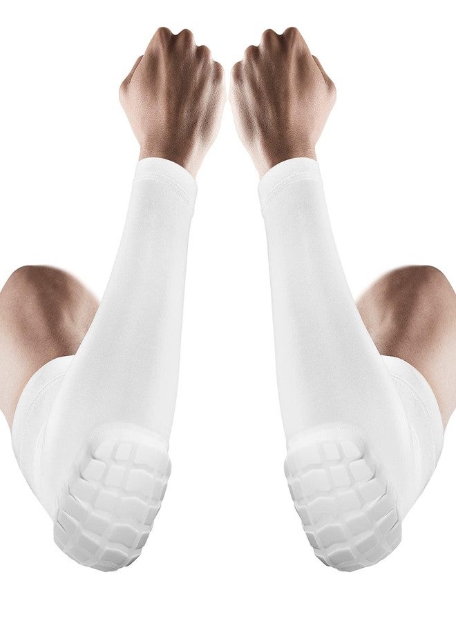 AceList 2 Pcs Shield Shape Crash Proof Elbow Pads Arm Sleeve Compression Shin Pads Brace Protector Gear for Volleyball, Basketball, Football & All Contact Sports, White S - Image 1