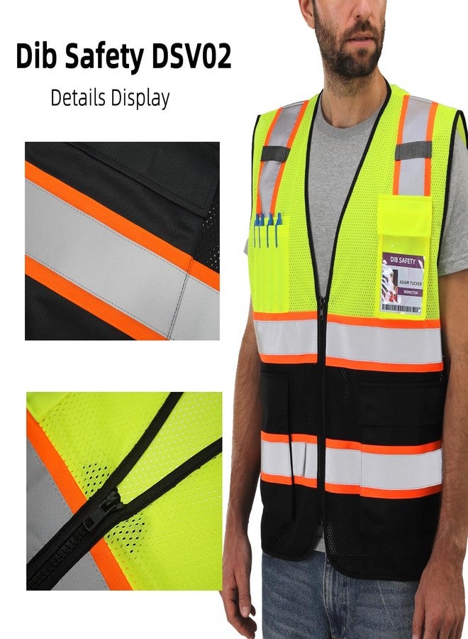 Dib Safety Reflective Mesh Vest High Visibility Two Tone with Pockets and Zipper, Yellow and Black Mesh with Orange Trim M - Image 5