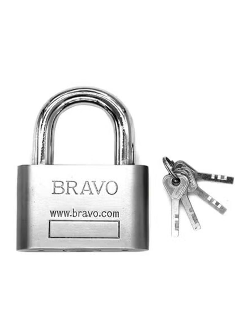 Bravo security lock a durable , tamper-evident design and is made of strong metal  , for reliable performance to protect your property , Warehouses doors, 70 mm, Set of 4 Keys and 1 Lock, easy replacement and daily use - Silver
