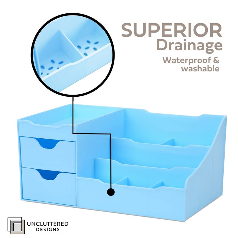 Uncluttered Designs منظم مكياج بتصميمات غير مفوضة مع أدراج - مساحة تخزين حديثة لمستحضرات التجميل - حامل أنيق لفرشاة العناية بالبشرة وأحمر الشفاه وتنظيم وعرض طلاء الأظافر (أزرق) - Image 3