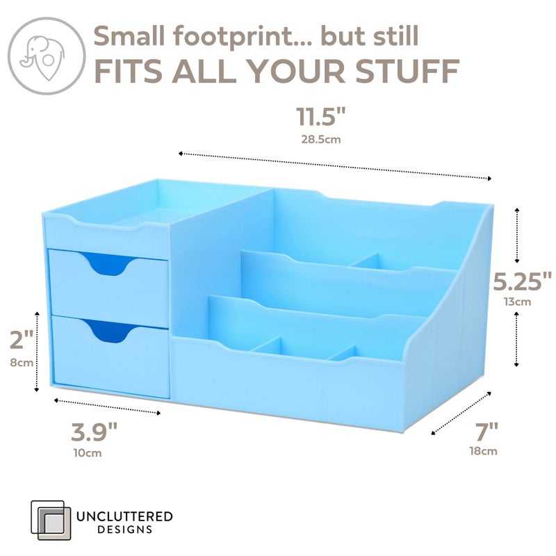 Uncluttered Designs منظم مكياج بتصميمات غير مفوضة مع أدراج - مساحة تخزين حديثة لمستحضرات التجميل - حامل أنيق لفرشاة العناية بالبشرة وأحمر الشفاه وتنظيم وعرض طلاء الأظافر (أزرق) - Image 4