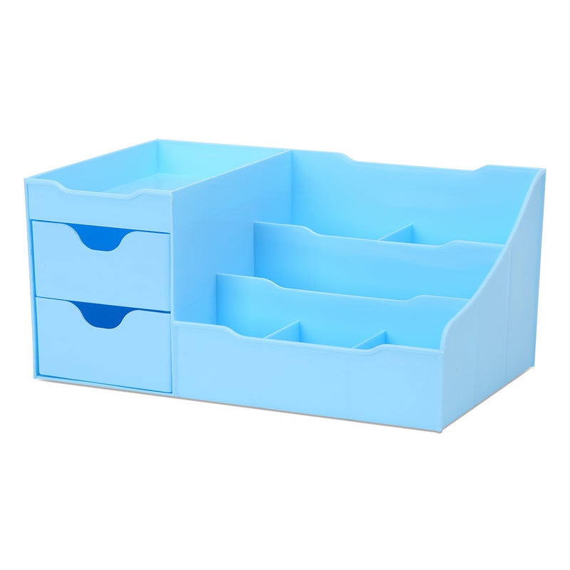 Uncluttered Designs منظم مكياج بتصميمات غير مفوضة مع أدراج - مساحة تخزين حديثة لمستحضرات التجميل - حامل أنيق لفرشاة العناية بالبشرة وأحمر الشفاه وتنظيم وعرض طلاء الأظافر (أزرق) - Image 1