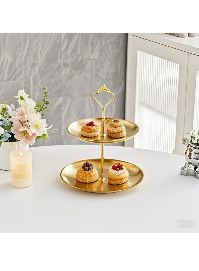 Bukela Stainless Steel 2 Tier Cupcake Stand Tiered Tray Three Tier Cake Stand 2 Tier Tray Platter for Pastry Dessert Candy Fruit Tea Party Wedding Platter (Gold) - Image 1