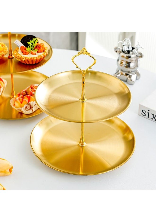 Bukela Stainless Steel 2 Tier Cupcake Stand Tiered Tray Three Tier Cake Stand 2 Tier Tray Platter for Pastry Dessert Candy Fruit Tea Party Wedding Platter (Gold) - Image 4