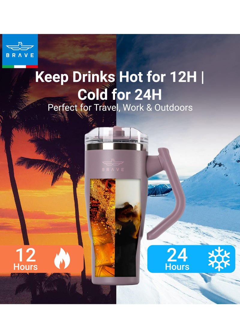 بريف تمب جارد تمبلر 950مل - 18/8 ستانلس ستيل ترافل ماج, ثيرمال كوفي كوب, 2-إن-1 ليكبروف ليد وذ سترو & روتيتينج هاندل, إنسوليتد هوت & كولد بيفيرج ماج, كار كوب هولدر كومباتيبيل, ديورابل & ريوسابل كوفي ترافل ماج (بيربل) - Image 2