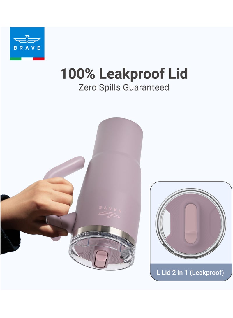 بريف تمب جارد تمبلر 950مل - 18/8 ستانلس ستيل ترافل ماج, ثيرمال كوفي كوب, 2-إن-1 ليكبروف ليد وذ سترو & روتيتينج هاندل, إنسوليتد هوت & كولد بيفيرج ماج, كار كوب هولدر كومباتيبيل, ديورابل & ريوسابل كوفي ترافل ماج (بيربل) - Image 4