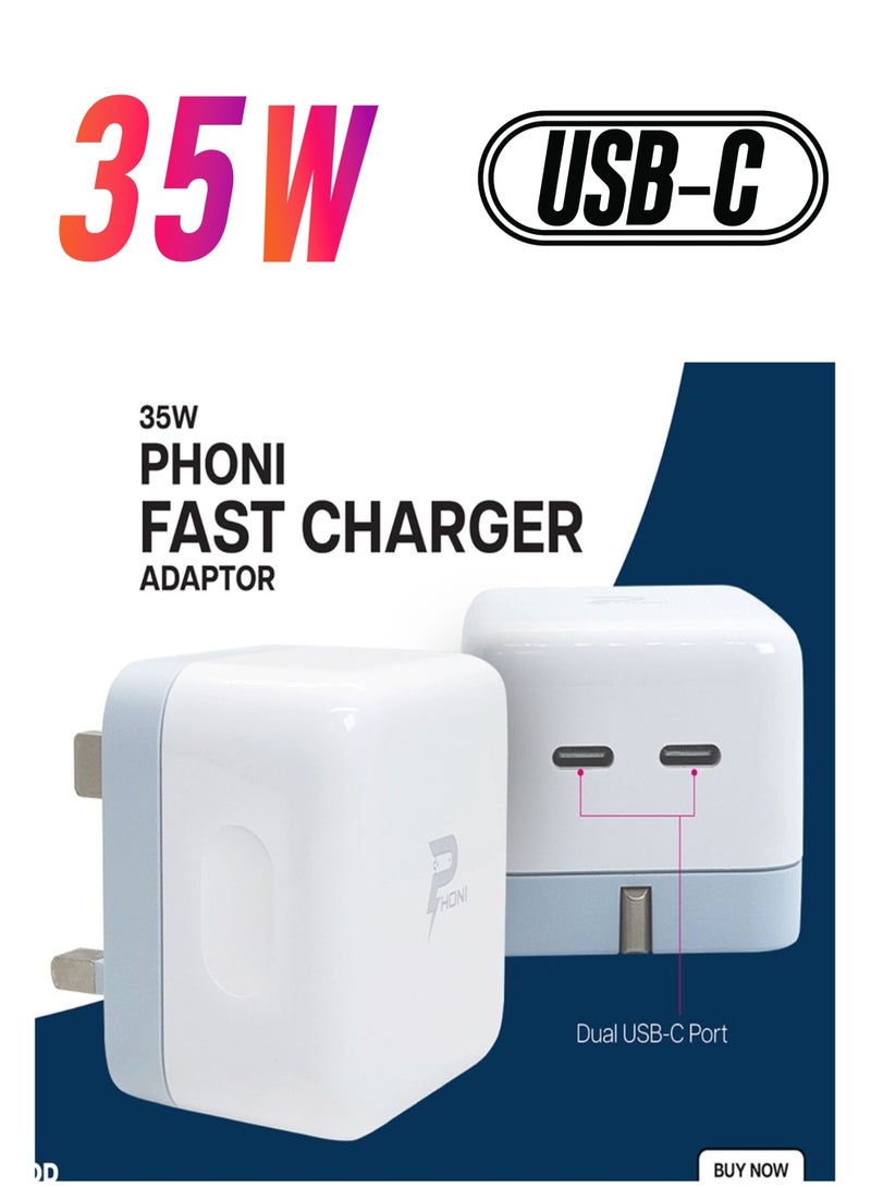 فوني Phoni 35W Dual Port USB-C Port Wall Fast Charger Power Adaptor