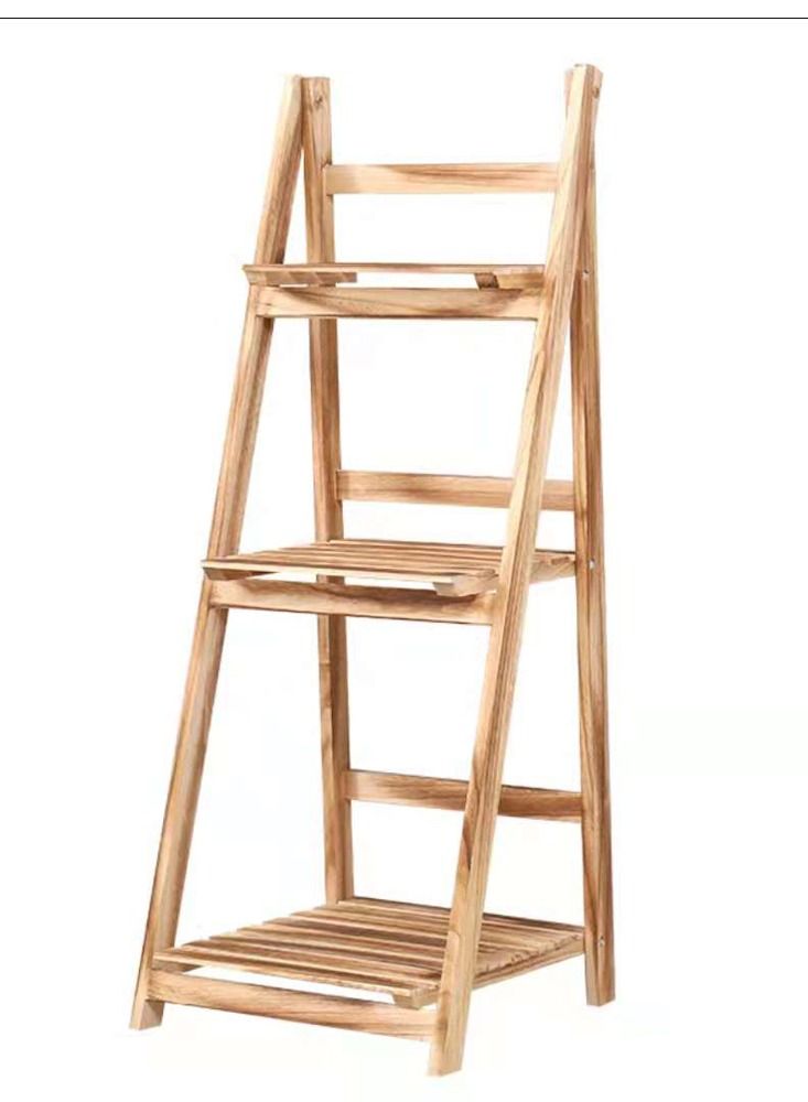 لينجوي حامل نباتات خشبي قابل للطي بيج 42x32x114 سم  - Image 1