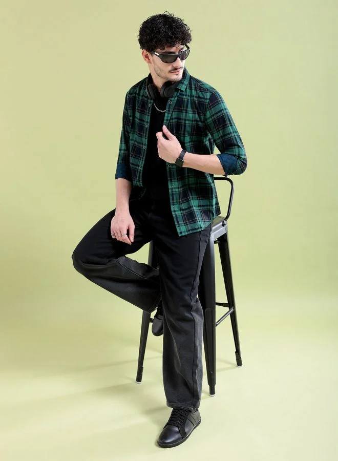The Indian Garage Co Men Slim Fit Checkered Full Sleeves Spread Collar Casual Shirt