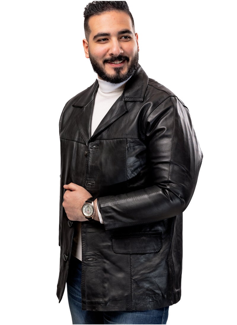 Generic - Elegant natural leather jacket, excellent closure, high-quality material, black color JA11 - Image 1