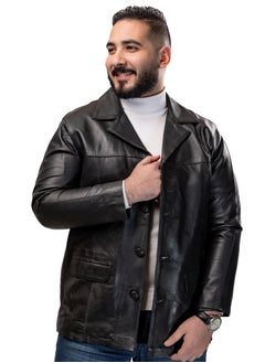 Elegant natural leather jacket, excellent closure, high-quality material, black color JA11