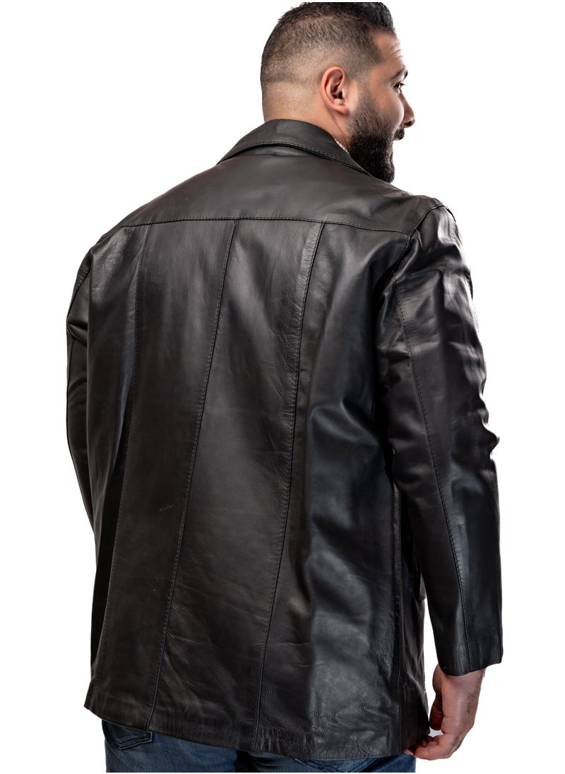 Generic - Elegant natural leather jacket, excellent closure, high-quality material, black color JA11 - Image 1