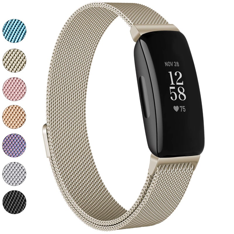 Vanjua for Fitbit Inspire 2 Bands Women Men, Stainless Steel Metal Mesh Loop Adjustable Magnetic Wristband Replacement Strap for Fitbit Inspire 2 Fitness Tracker (Small, Champagne Gold) - Image 1