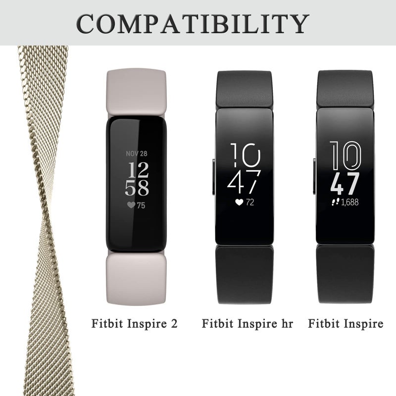 Vanjua for Fitbit Inspire 2 Bands Women Men, Stainless Steel Metal Mesh Loop Adjustable Magnetic Wristband Replacement Strap for Fitbit Inspire 2 Fitness Tracker (Small, Champagne Gold) - Image 2