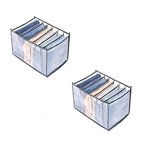 MBW Wardrobe Organizer for Clothes Pack of 2, 7 Grid Storage Organizer Box for Wardrobe, Foldable Cloth Organizer Large Capacity Multipurpose Drawer Organizer for Jeans, Saree, T-Shirts - Image 1