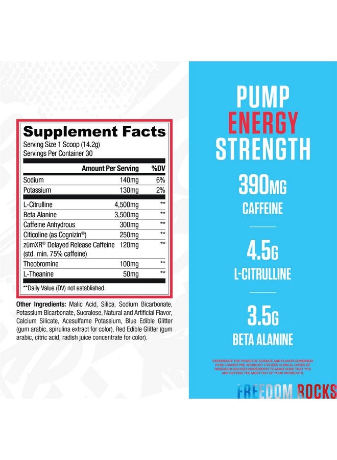 RYSE Up Supplements Ryse Loaded Pre Workout Powder - Freedom Rocks - Daily Pre-Workout for Men & Women with 390mg Caffeine, Beta Alanine, and Citrulline for Pump, Focus, and Energy - 30 Servings - Image 2