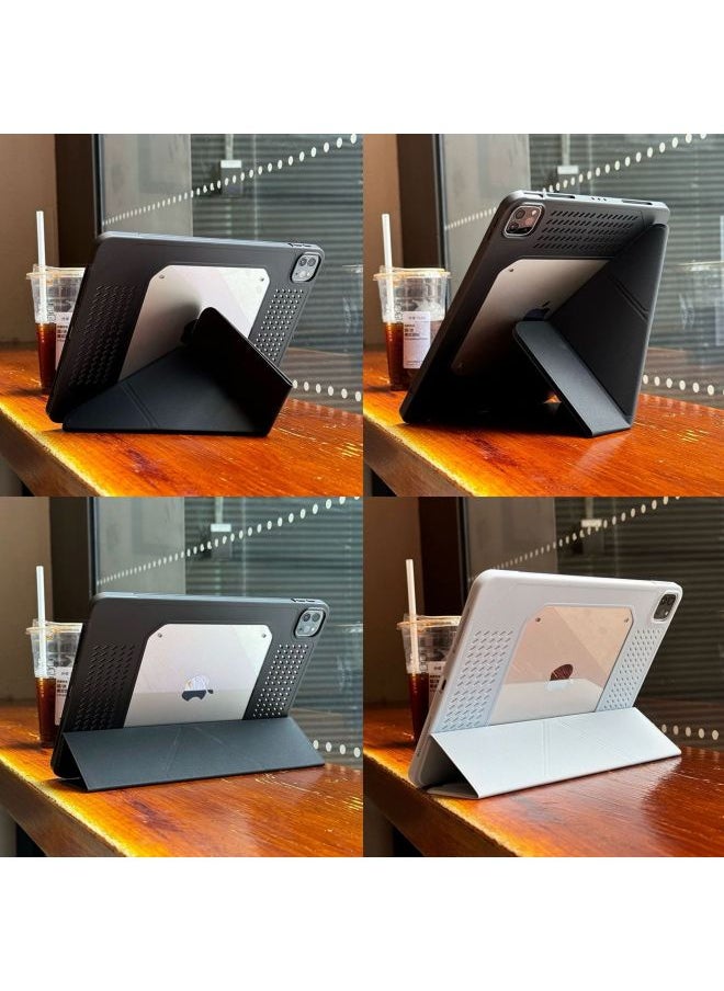 Generic - Suitable For 2025ipad11 Generation Protective Shell Air Silicone Heat Dissipation 11 Inch Transparent 10.2 Y Folding Bracket Anti-drop Cover-Color:Sr-y Discount Heat Dissipation [grey]-Applicable Models:2024ipadair6 13inch (m2)/pro12.9/3/4/5 Generation - Image 1