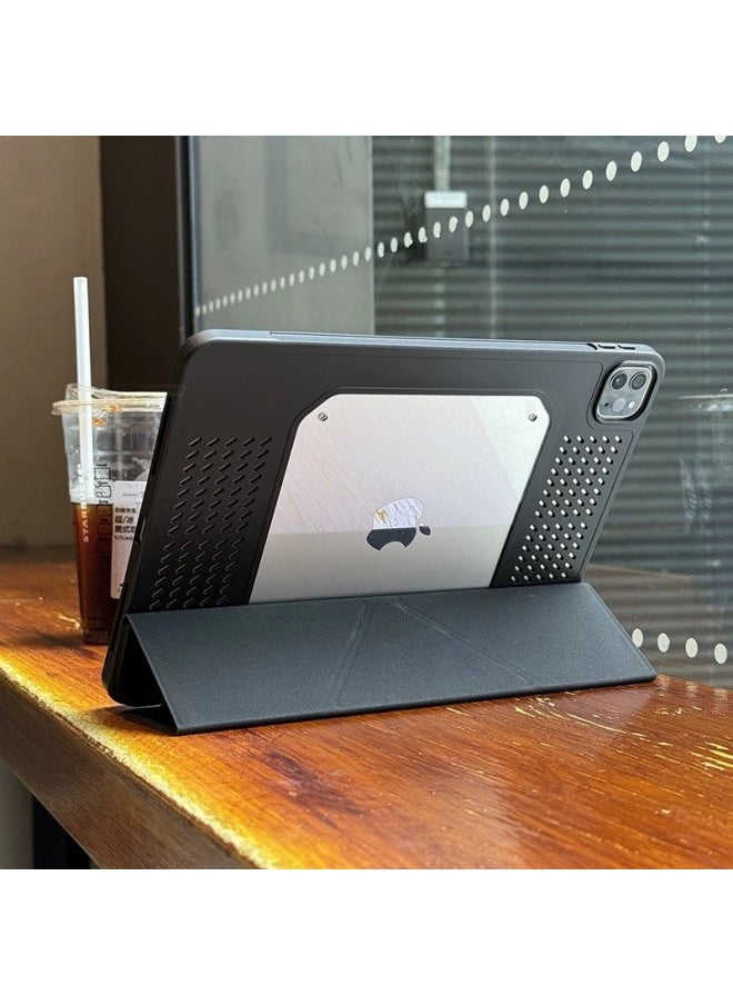 Generic - Suitable For 2025ipad11 Generation Protective Shell Air Silicone Heat Dissipation 11 Inch Transparent 10.2 Y Folding Bracket Anti-drop Cover-Color:Sr-y Discount Heat Dissipation [grey]-Applicable Models:2024ipadair6 13inch (m2)/pro12.9/3/4/5 Generation - Image 1