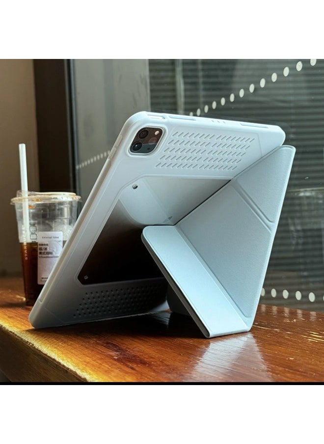 Generic - Suitable For 2025ipad11 Generation Protective Shell Air Silicone Heat Dissipation 11 Inch Transparent 10.2 Y Folding Bracket Anti-drop Cover-Color:Sr-y Discount Heat Dissipation [grey]-Applicable Models:2024ipadair6 13inch (m2)/pro12.9/3/4/5 Generation - Image 1