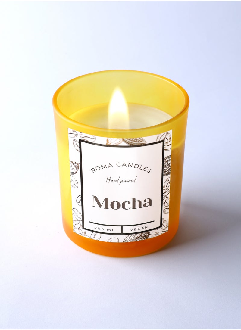 Roma Mocha Scented Candle 200 ml , Wooden Wick, Aroma Hand Poured Natural Jar candle - Roma Candles - Sweet Mocha Scent - Last longing frosted glass Jar with lid candle Home Decor  - Image 1