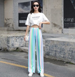 Thai Printed Love Loose Wide Leg Pants Rainbow color
