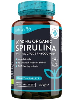 Nutravita Organic Spirulina 500mg (3000mg per Serving) - 600 Vegan Tablets