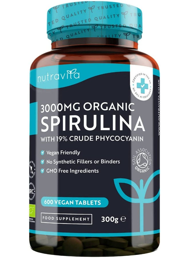 Nutravita - Nutravita Organic Spirulina 500mg (3000mg per Serving) - 600 Vegan Tablets - Image 1